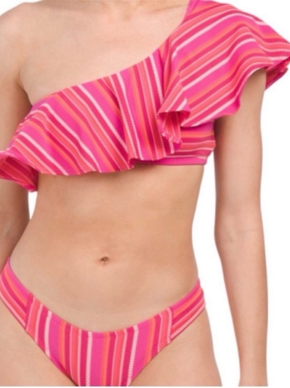 TRINA TURK MARAI 2pc Bikini | One Shoulder Bandeau & Bikini Bottom Pink Size 10